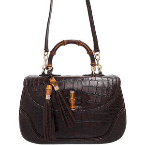 Gucci Bamboo 1947 crocodile Bag Brown